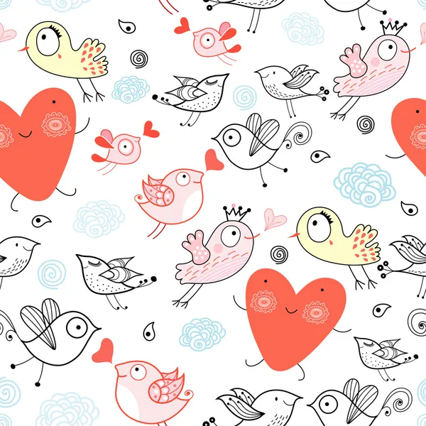 Textuur grappige vogel met hart — Stockvector