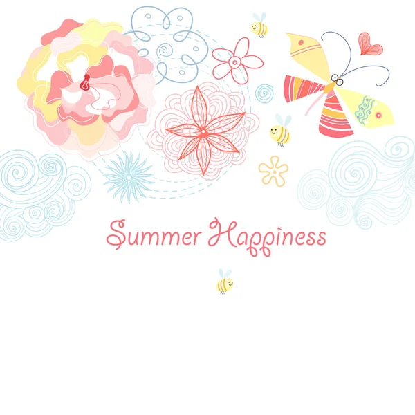 Cartão de flor de verão com uma borboleta — Vetor de Stock