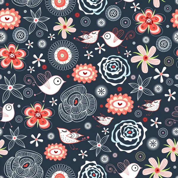 花卉图案与鸟 — 图库矢量图片