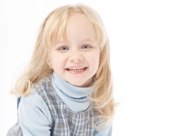 stock image Portrait of a happy girl over white background