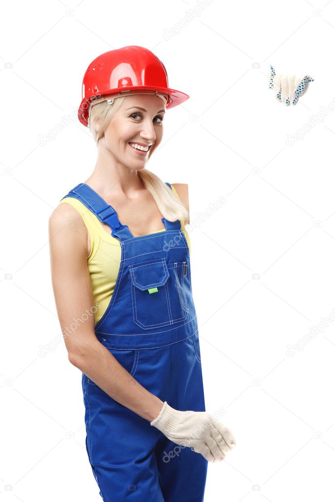 Construction worker with a blank sign