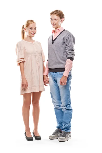 幸せなカップルは白い背景の上に立っています。 — ストック写真