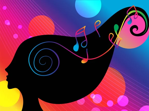 Силуэт Красивой Девушки Слушающей Музыку Красочном Фоне — стоковый вектор