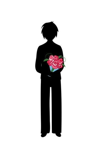 stock vector Silhouette of a man holding bouquet of flowers