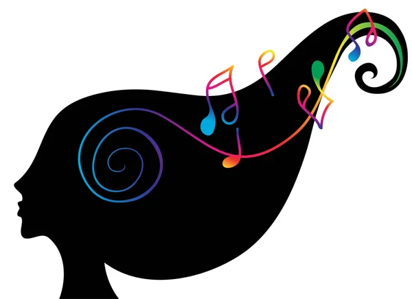 一个漂亮的女孩在抽象的耳机听音乐的剪影 免版税图库插图