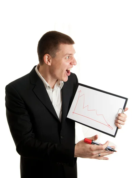 Businessman chart decline angry — Stock Photo, Image