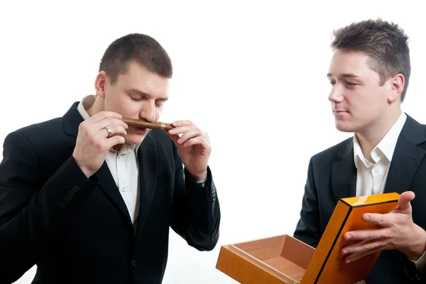 Young businessmen cigar — Stock Photo, Image
