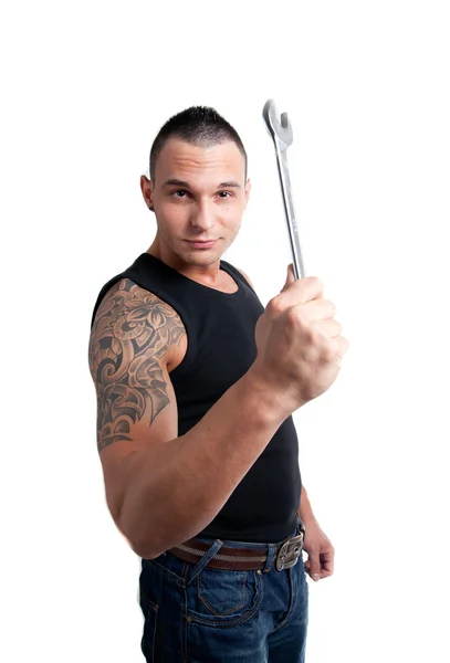 Young man wrench — Stock Photo, Image