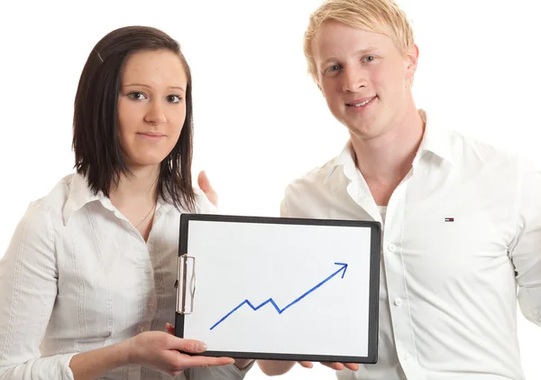 Jovens empresários apresentando close-up gráfico — Fotografia de Stock