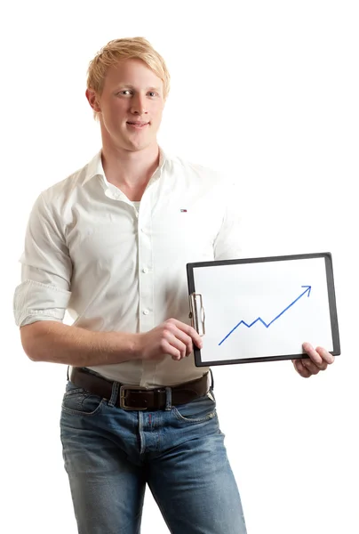 Jeune homme d'affaires holding chart — Photo