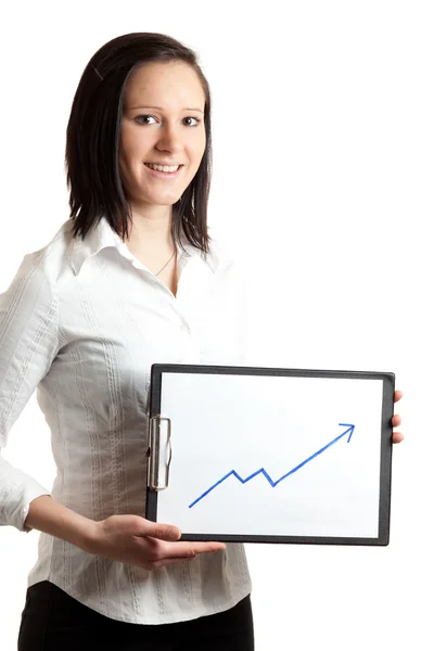 Young businesswoman holding chart — Stock Photo, Image