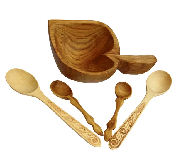 Wooden Plate Four Spoons Plate — Stock Photo, Image
