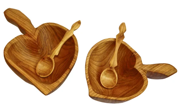 Twee houten platen met lepels in de vorm van een blad — Stockfoto