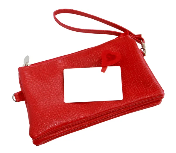 Uma pequena bolsa feminina vermelha com corte branco — Fotografia de Stock