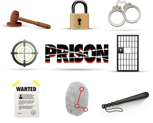 Prisão & conjunto de ícones do crime —  Vetores de Stock