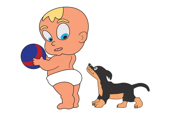 Małe dziecko z piłką i pies — Wektor stockowy