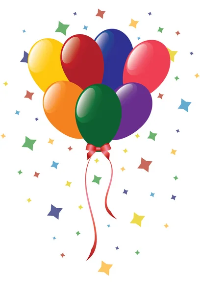 Sieben Farbige Luftballons Mit Konfetti Auf Weißem Hintergrund — Stockvektor