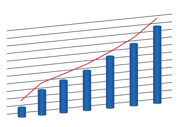 Grafik Bisnis Dengan Batang Oval Dan Garis Merah - Stok Vektor