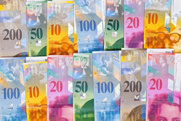 Räkningar Schweiziska Pengar Franc Med 100 Och 200 Räkningar — Stockfoto