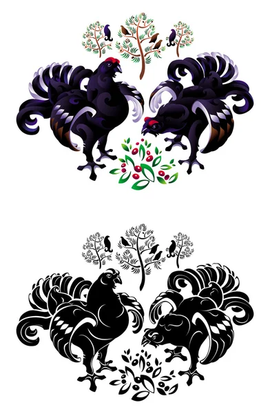 Dois Black Grouse Grouse Preto Borda Pássaros Selvagens Gamebird Floresta Ilustrações De Bancos De Imagens Sem Royalties