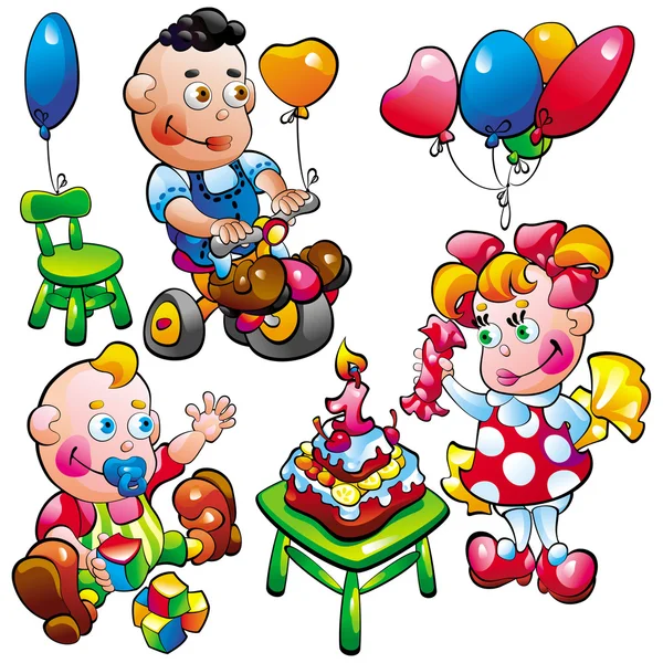 Baby Birthday Boy Plays Cube Girl Sweetmeat Baby Toy Style Vector Graphics
