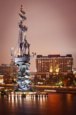 Monument to Peter the Great in Moscow, night scene clipart
