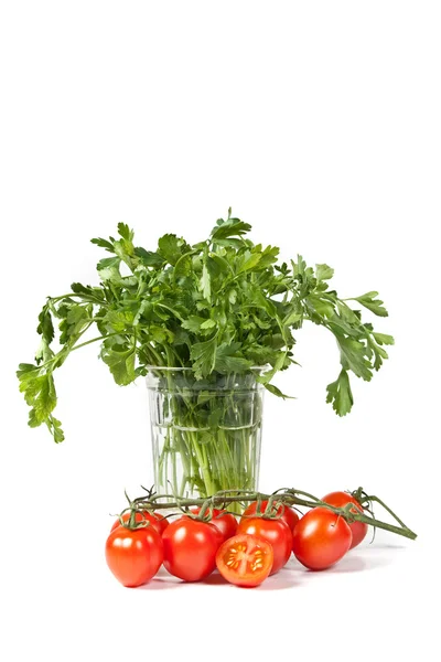 Parsley Cherry Tomatoes White Background — Stock Photo, Image