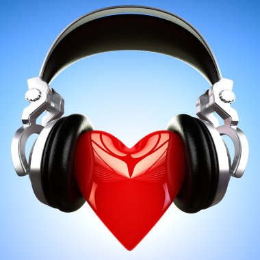 Pair of headphones on a big shinny heart clipart