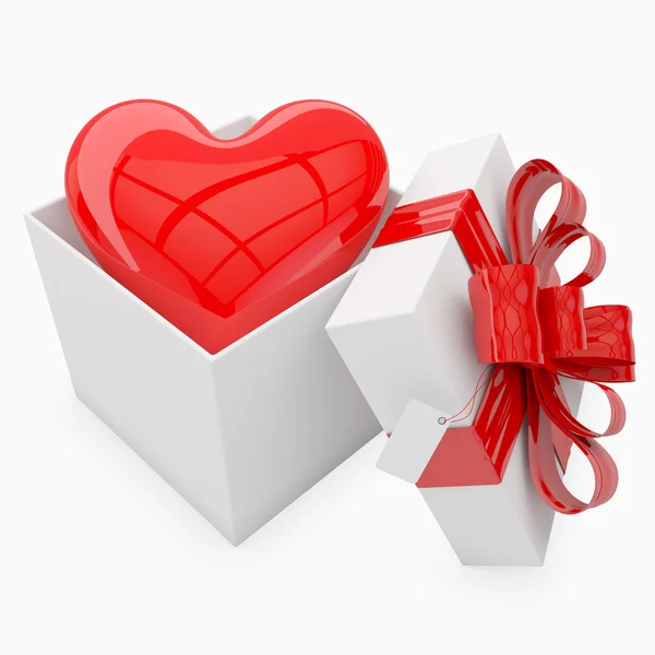 stock image 3d valentine's gift with heart inside & tag