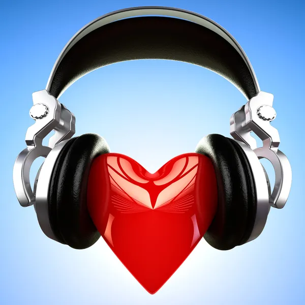 Pair Headphones Big Shinny Heart — Stock Photo, Image