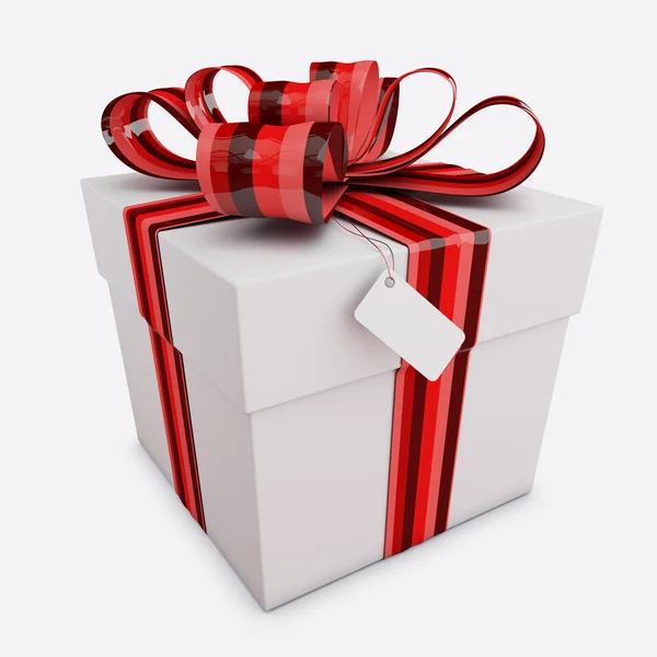 Caja de regalo con arco y etiqueta aislada — Foto de Stock