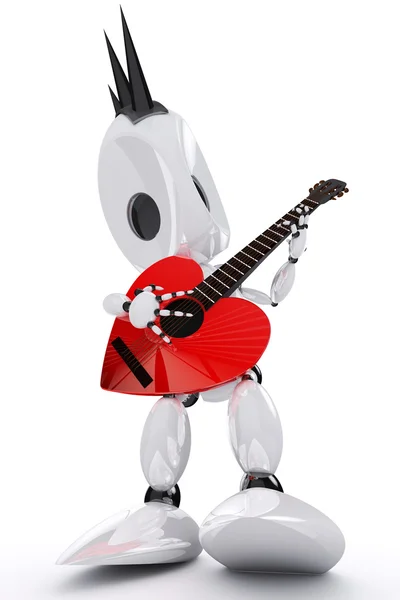 Genialer Roboter-Rockstar, der eine herzförmige Gitarre spielt — Stockfoto