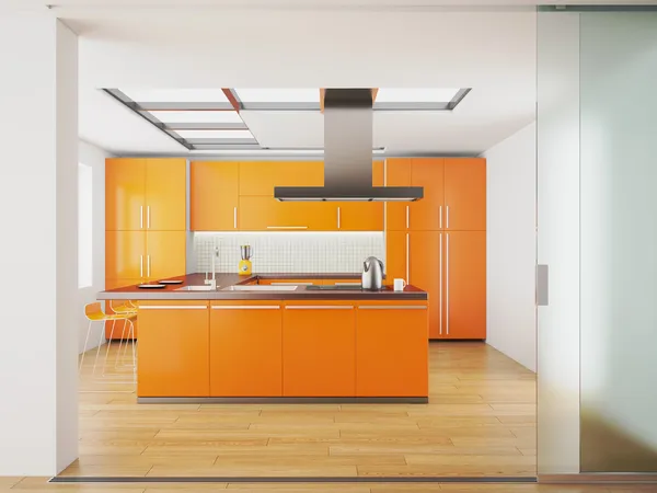 Interno della moderna cucina arancione Foto Stock