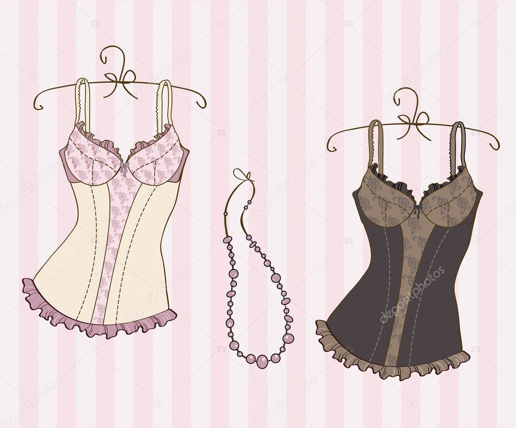 Vector illustration of a pretty corset hanging in the dresser