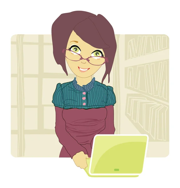Femme d'affaires avec ordinateur portable — Image vectorielle