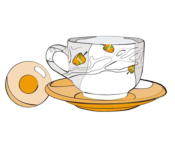 Abstrata xícara de chá com louça — Vetor de Stock