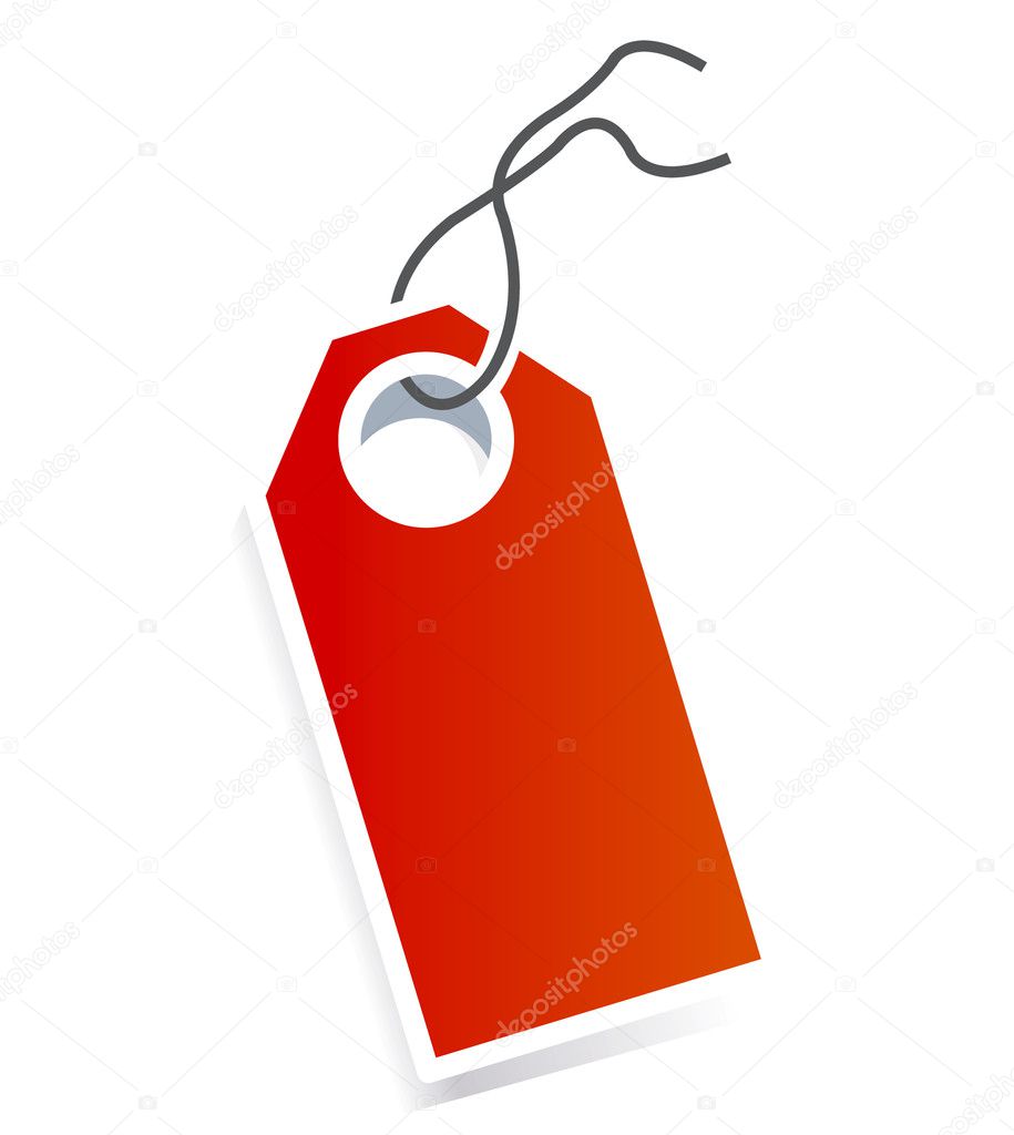 Red card price tag on white background.