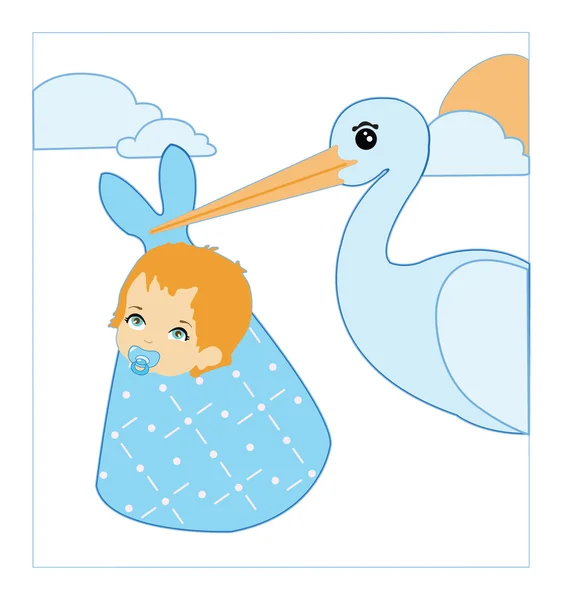 Cigüeña y bebé — Vector de stock