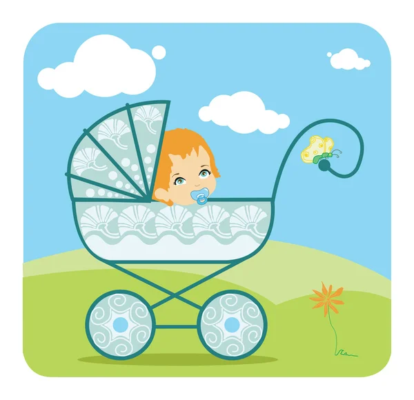 Baby Gluren Uit Een Kinderwagen — Stockvector