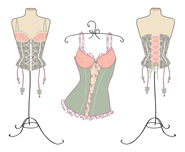 Variety of sexy vintage corsets — Stockvector
