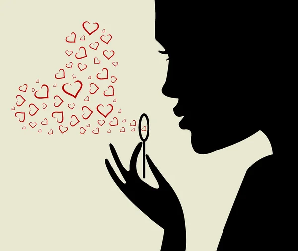 Belle silhouette femme avec coeur — Image vectorielle