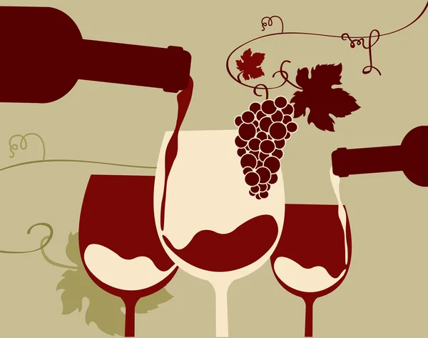 Bir Bardak Kırmızı Şarap Üzüm Ile — Stok Vektör