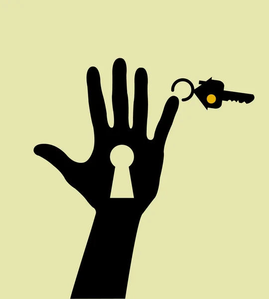 Hand hous Schlüssel und Schlüsselloch. — Stockvektor