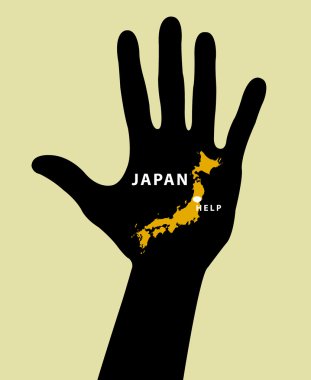 Hand with Japan Map With Seismic Epicenter. Help Japan clipart