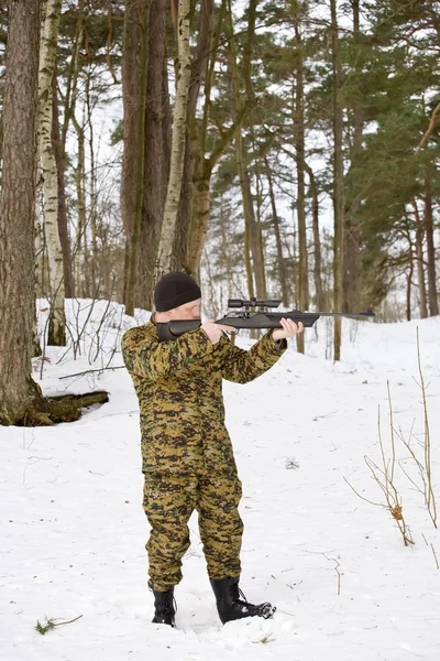 Soldier Hunter Aiming Shooting — Stock Photo, Image