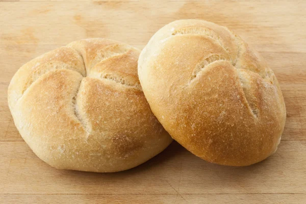 Two German Bread Rolls Zwei Brötchen Die Auch Kaisersemmeln Genannt — стокове фото
