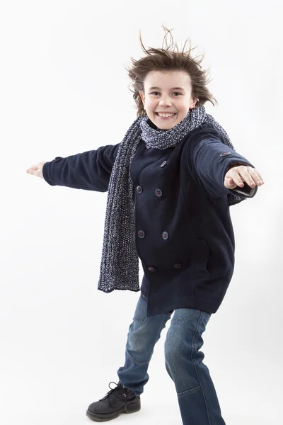 Boy Ist Having Fun Junge Lacht Und Bewegt Sich Wind — Stock Photo, Image