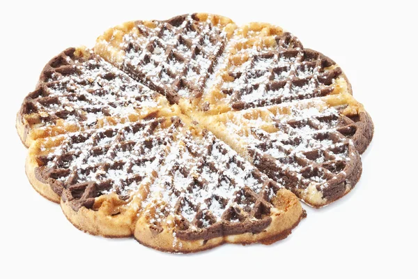 Waffle Forma Coração Com Açúcar Waffeln Mit Puderzucker — Fotografia de Stock