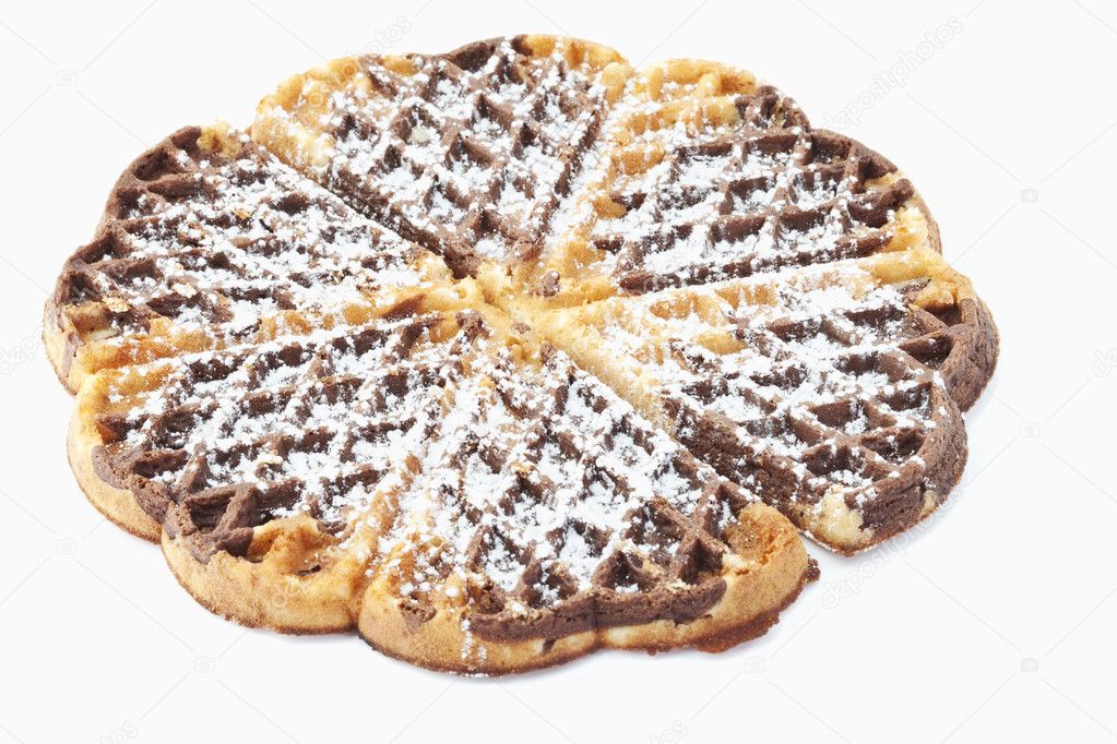 Heart-shaped Waffle with powdered sugar, Waffeln mit Puderzucker
