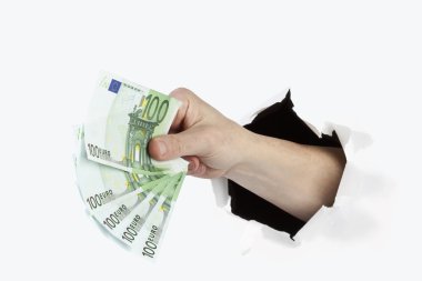 Eien Hand überreicht Geld, hand out money clipart